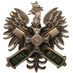 Odznaka 19 Pułk Artylerii Lekkiej - srebro Ag 875 - sygnowana AN - RZADKA