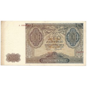 Destrukt 100 złotych 1941 - A - przesunięty numerator