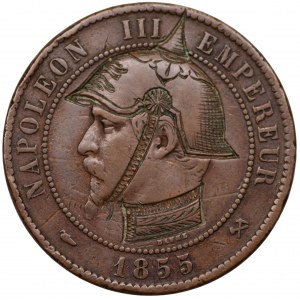 Francja - Napoleon III - B - 10 centimes 1855 - upiększony