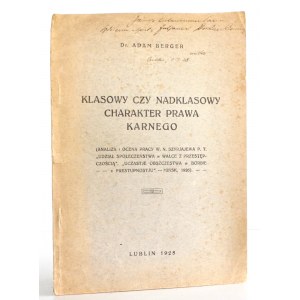 Berger A., [wpis autora] KLASOWY CZY NADKLASOWY CHARAKTER PRAWA, 1928