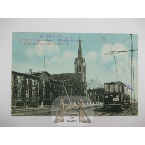 Swietochlowice, Lipiny, church street, streetcar to Chorzow, 1914