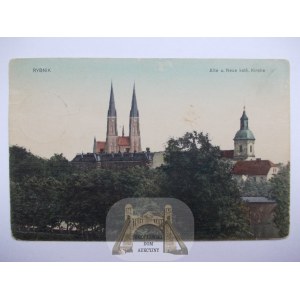 Rybnik, panorama, churches, 1908