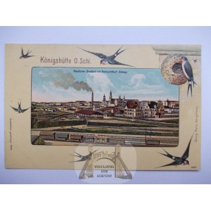 Chorzow, Royal Steelworks, lithograph, embossed swallows, circa 1900.