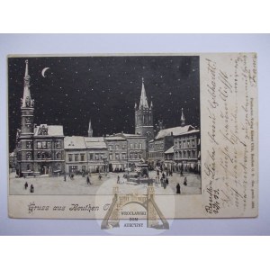 Bytom, Beuthen, Marktplatz bei Nacht und im Winter, 1899