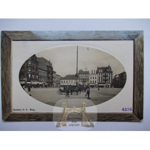 Bytom, Beuthen, Rynek w owalu, dorożki, ok. 1910