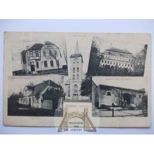 Cieszków, Freyhan k. Milicz, pałac, kościół, poczta, ok. 1909