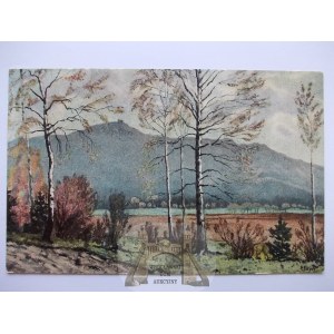 Sleza, Zobtenberg, panorama, painted by Beyer, ca. 1920