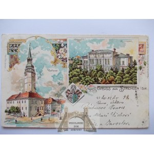 Strzelin, Strehlen, Lithographie, Turnhalle, Rathaus, 1899
