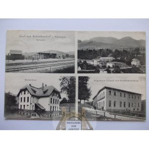Pisarzowice near Kamienna Gora, railway station, inn, 1909