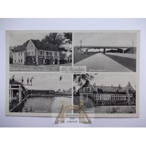 Budziszów Wielki near Jawor, highway, swimming pool, department store, circa 1940.