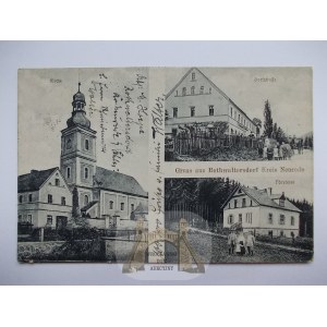 Czerwieńczyce near Nowa Ruda, street, forester's lodge, church, 1923
