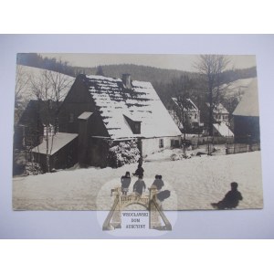 Kowary?, Schmiedeberg, Hütte, Winter, um 1930.