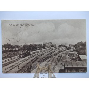 Piła, Schneidemuhl, dworzec, lokomotywa, 1918
