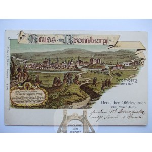 Bydgoszcz, bromberg, litografia widok z 1657, 1898