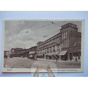 Szczecin, Stettin, railway station, street, ca. 1937