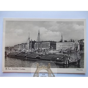 Szczecin, Stettin, barge on the Oder River, photo, 1936