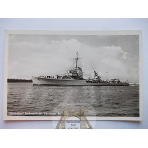 Świnoujście, Swinemunde, Okręt wojenny, niszczyciel, ok. 1936