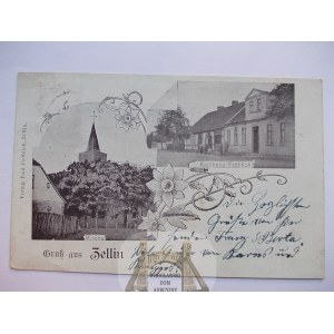 Czelin near Gryfino, trading house, church, Art Nouveau, ca. 1900 (mailed 1927)