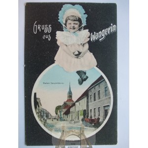 Węgorzyno, Wangerin, street, child, collage, 1911
