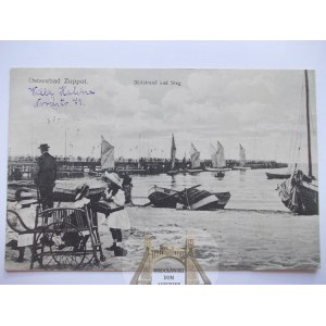 Sopot, Zoppot, plaża, dzieci, łódki, 1916