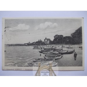 Sopot, Zoppot, plaża, łódki, 1925
