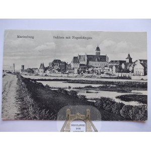 Malbork, Marienburg, panorama, Nogat 1918
