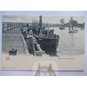 Hel, Hela, molo, port, parowiec Hecht, ok. 1900