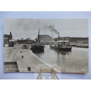 Ustka, Stolpmunde, steamers, port, 1937