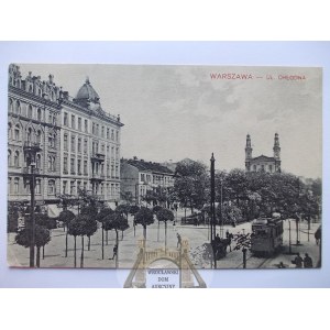 Warsaw, Chlodna street, tramway, published by Slusarski, ca. 1910