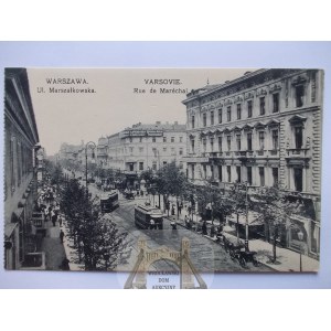 Warsaw, Marszalkowska Street, tramway, ca. 1910