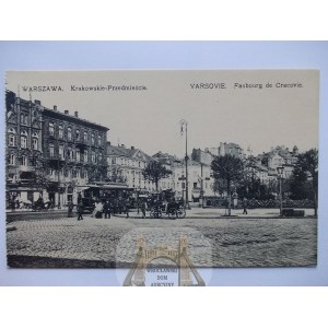 Warsaw, Krakowskie Przedmieście, streetcar, horse-drawn carriage ca. 1910
