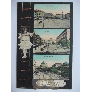 Lviv, 3 views, collage, girl, published by L&amp;P, 1907