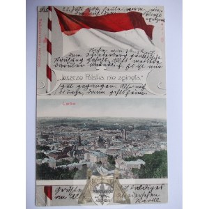 Lwów, patriotyczna, flaga, orzeł, kolaż, wyd. L&P, 1904