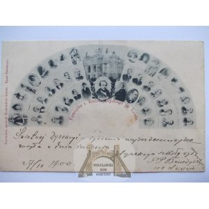 Lviv, City Theatre, collage, actors, fan, 1900