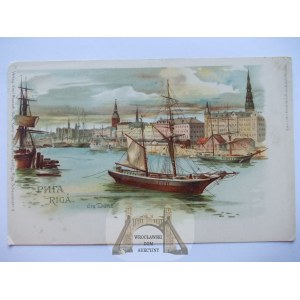 Ryga, Riga, litografia, ok. 1900 Łotwa