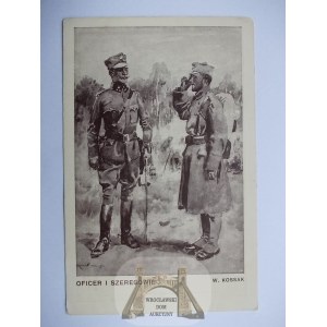 Patriotic, Polish Legions, W. Kossak, officer and private, ca. 1916