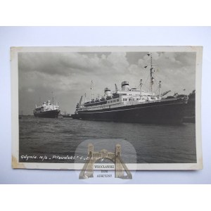 Polski Statek, Transatlantyk, parowiec, MS Piłsudski, port Gdynia, ok. 1936