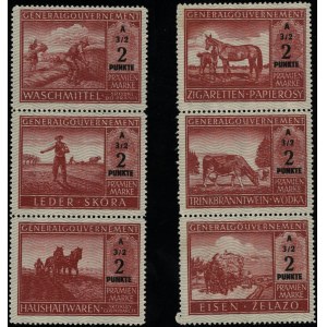 Polen während des Zweiten Weltkriegs, Satz von 6 Briefmarken im Wert von 2 Punkten, 1942-1944