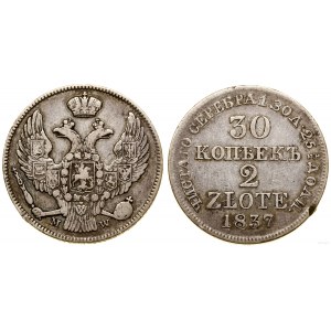 Poland, 30 kopecks = 2 zlotys, 1837 MW, Warsaw