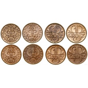 Poland, set of 4 x 1 penny, 1936, 1937, 1938, 1939, Warsaw