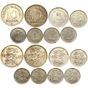 Estonia 1 - 10 Marka (1922-1925) Lot of 8 Coins