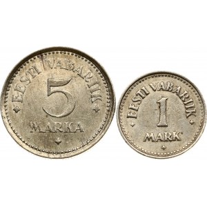 Estonia 1 & 5 Marka 1922 Rotated dies Lot of 2 Coins