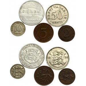 Estonia 2 - 50 Senti 1931-1936 & 2 Krooni 1930 Toompea Fortress at Tallinn Lot of 5 Coins