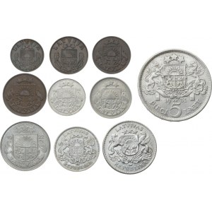 Latvia 1 - 50 Santimu & 1 - 5 Lati 1922-1939 Lot of 10 Coins