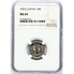 Latvia 10 Santimu 1922 NGC MS 64