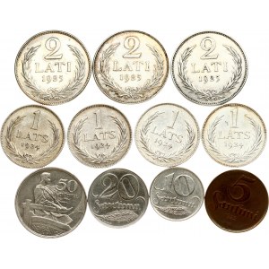 Latvia 5-50 Santimu & 1-2 Lati (1922-1925) SET Lot of 11 Coins