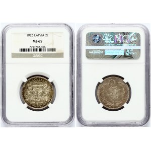 Latvia 2 Lati 1926 NGC MS 65 ONLY 3 COINS IN HIGHER GRADE