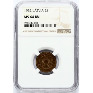 Latvia 2 Santimi 1932 NGC MS 64 BN ONLY ONE COIN IN HIGHER GRADE