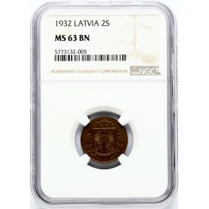 Latvia 2 Santimi 1932 NGC MS 63 BN