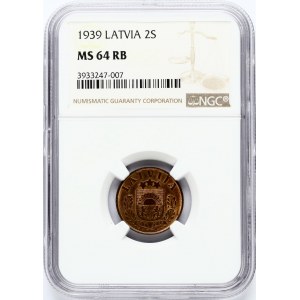 Latvia 2 Santimi 1939 NGC MS 64 RB